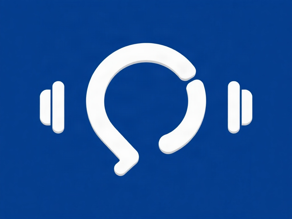 A high-resolution, minimalist logo mark for a help desk company: a stylized headset icon integrated with a speech bubble, formed by smooth curves in white on a deep blue background. The design is modern, clean, and memorable. Vector-like but rendered in photorealistic 3D style, 8k.